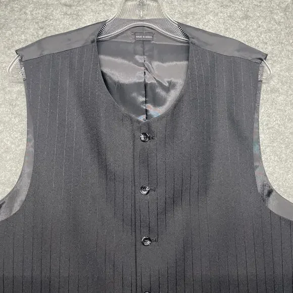 Mens 46R Black Pinstripe Formal Vest Classic 5-Button Dress Waistcoat Wedding - Picture 2 of 7